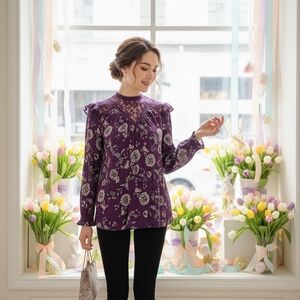 Vintage America Romantic “Fernanda” Purple Floral Lace Blouse Size XS